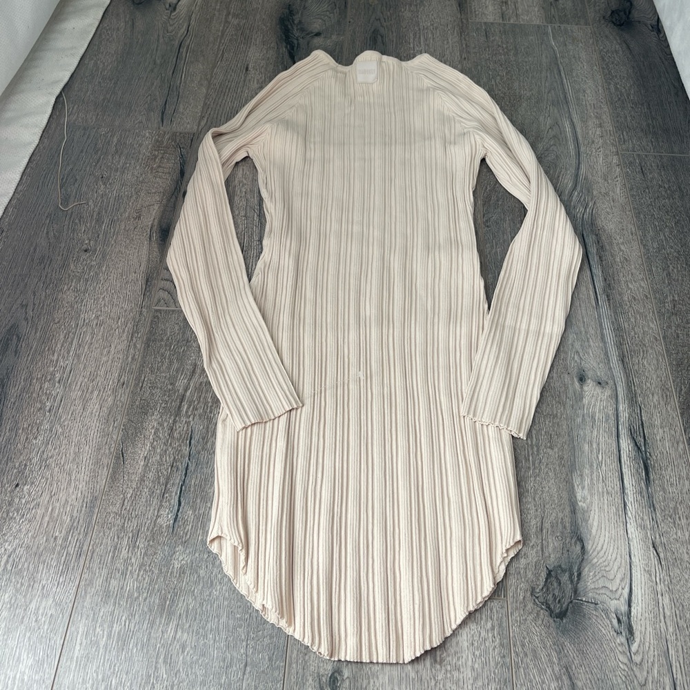 Barneys New York Cream Ribbed Long Sleeve Dress - Picture 6 of 8